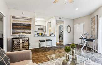 Spacious living room at Laurels of Sendera apartments in Arlington, TX