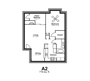 1 bed, 1 bath, 716 sqft, $888