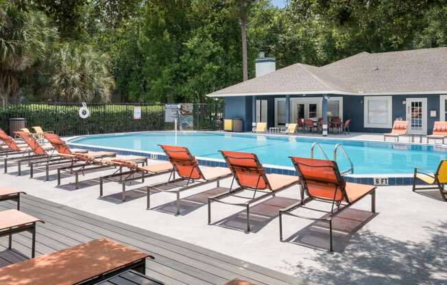 Sundeck and Pool at Reflections Apartment Homes in Gainesville, Florida, FL