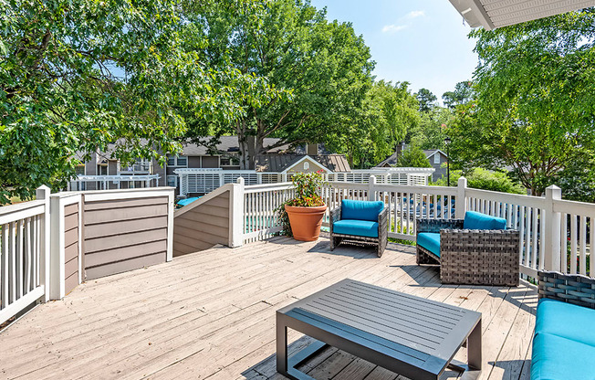 Chairs  on deck  at Vert at Six Forks Apartments in Raleigh, NC