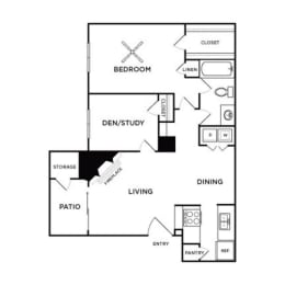 1 bed, 1 bath, 844 sqft, $1,219