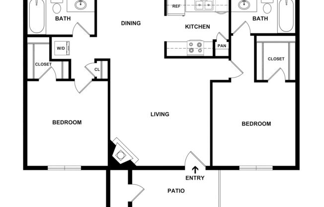 2 beds, 2 baths, 1,016 sqft, $1,255