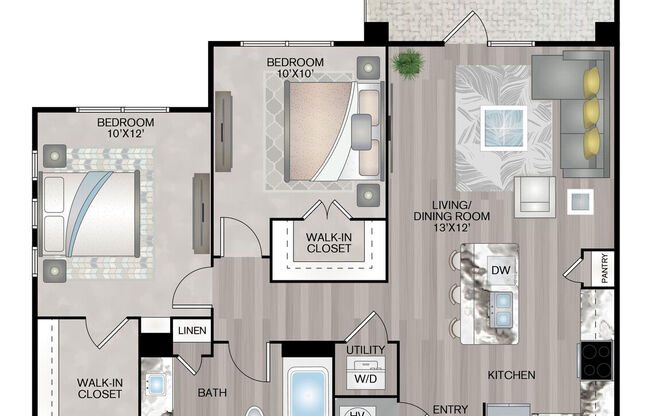 2 beds, 1 bath, 894 sqft, $1,417