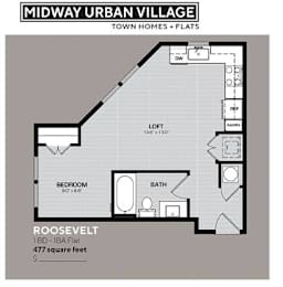 Studio, 1 bath, 477 sqft, $1,200