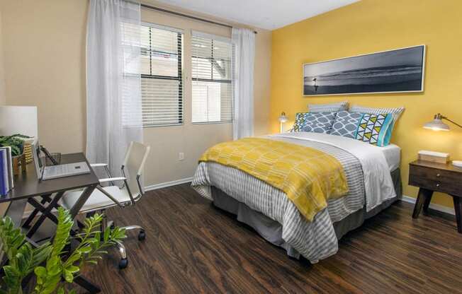 Luxury Apartments in Rancho Bernardo, San Diego CA - The Reserve at 4S Ranch - Spacious Guest Bedroom on Hardwood Flooring With Large Window for Natural Light