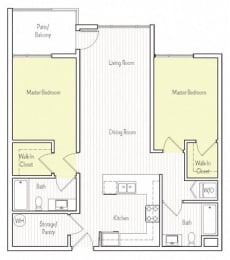 1010 sq.ft. B-1 Floor plan, at Parc One, Santee, 92071