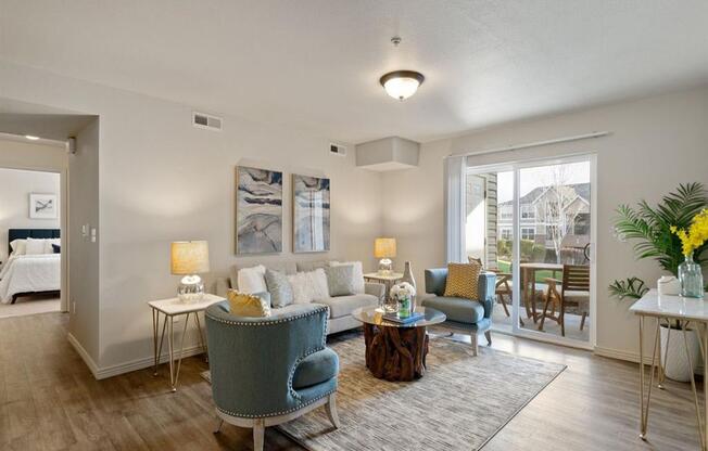The Crossings at Chapel Hill Living Room with Private Patio