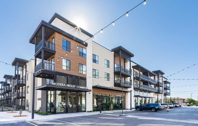Sunlit architecture and inviting streetscapes define Modera Higley Commons, where thoughtful design sets the stage for everyday living.