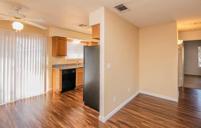 a living room with a wood floor