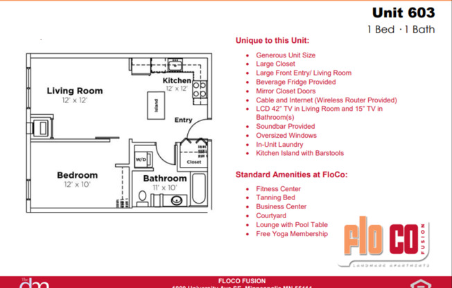 1 bed, 1 bath, 603 sqft, $1,525, Unit 603