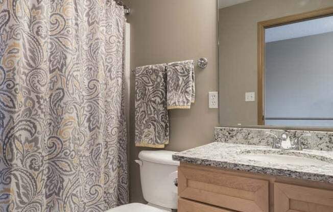 Bathroom with modern cabinets at Southwind Villas in southwest Omaha in La Vista, NE, 68128