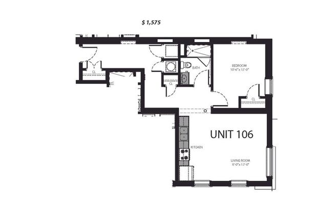 1 bed, 1 bath, 550 sqft, $1,425, Unit 106