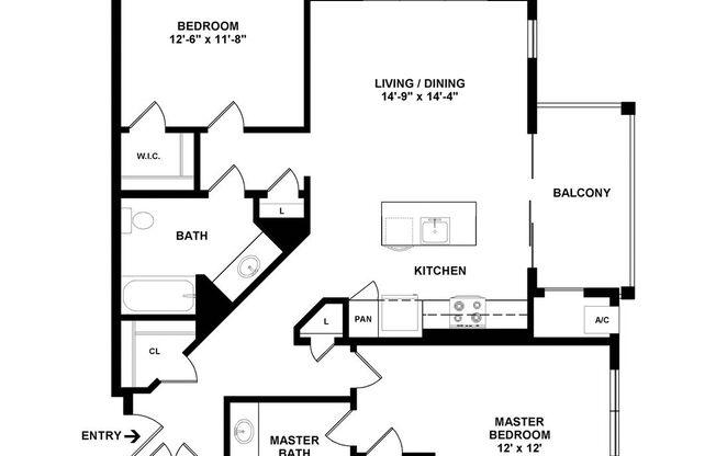 2 beds, 2 baths, $2,475, Unit 1206