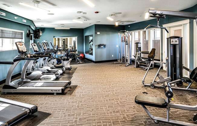 Large fitness center at Sterling at Prairie Trail in Ankeny, IA