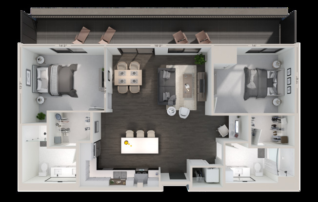 2 beds, 2 baths, 1,184 sqft, $3,450, Unit 707