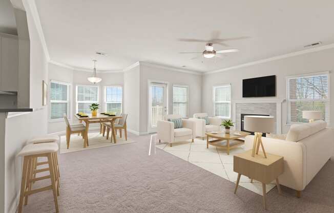 Spacious Living Room and Dining Area with lots of Natural Light