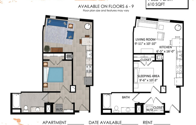 1 bed, 1 bath, 610 sqft, $2,040, Unit 917