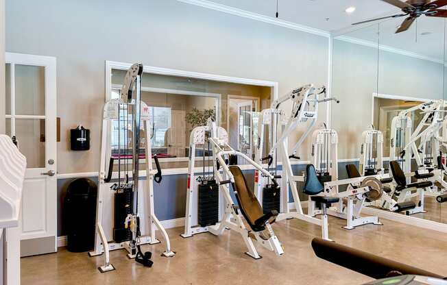 A fitness center with workout equipment