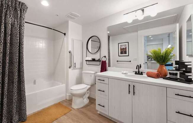 A bathroom with a white toilet, sink, and a mirror.