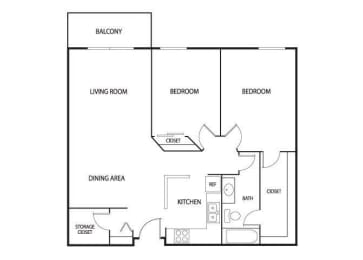 2 beds, 1 bath, 990 sqft, $1,690