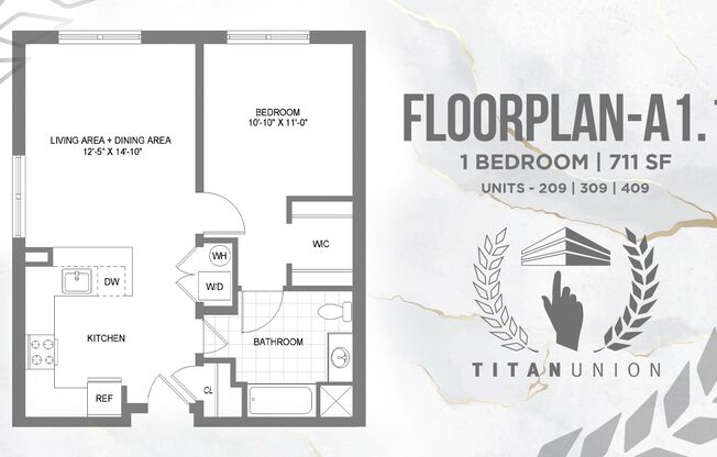 1 bed, 1 bath, 710 sqft, $2,375, Unit 209