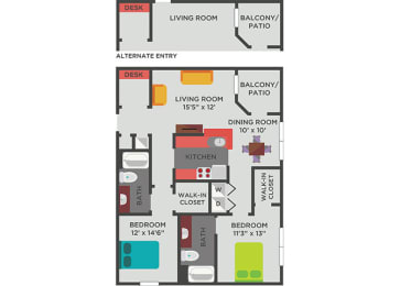 2 beds, 2 baths, 1,205 sqft, $1,445