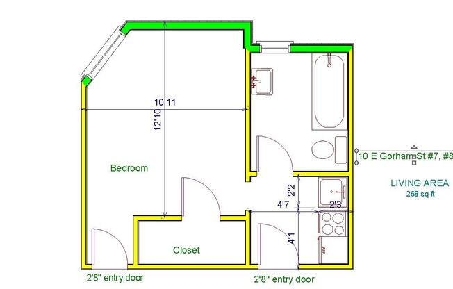 1 bed, 1 bath, 350 sqft, $980, Unit 9