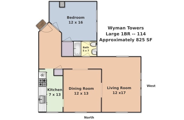1 bed, 1 bath, 900 sqft, $1,400, Unit 114