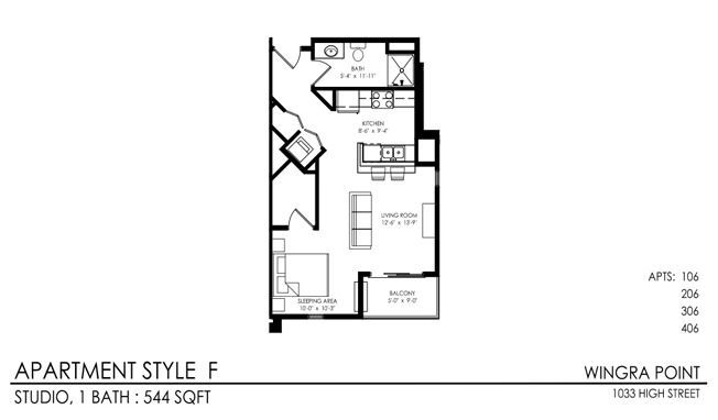 Studio, 1 bath, 544 sqft, $1,447