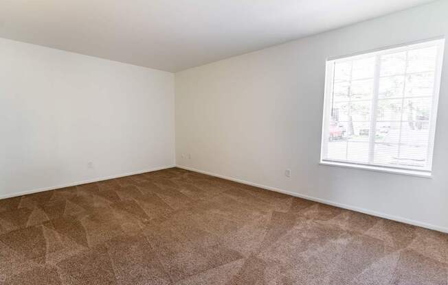 an empty room with carpet and a window
