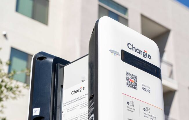 a charging station in front of a building