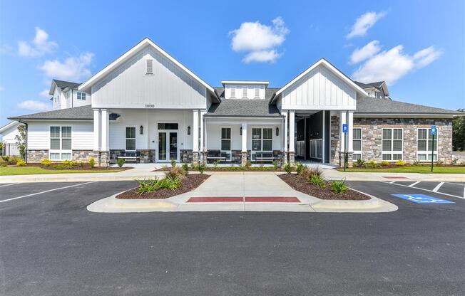 Entrance to leasing center and resident clubhouse at The Station at Brighton apartments for rent in Grovetown, GA