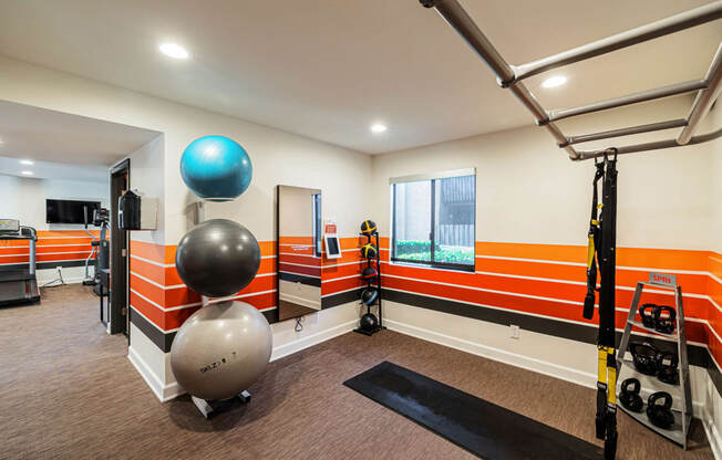 Fitness room with exercise balls