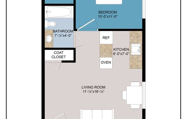 1 bed, 1 bath, 615 sqft, $675