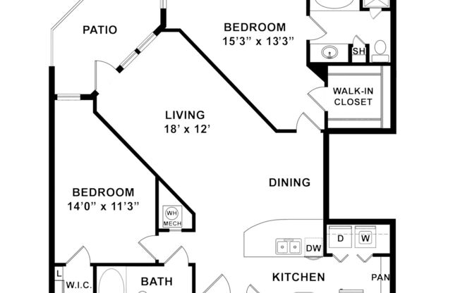 2 beds, 2 baths, 1,094 sqft, $1,745