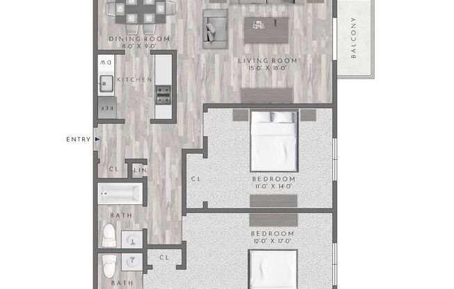 2 beds, 2 baths, 1,100 sqft, $2,440