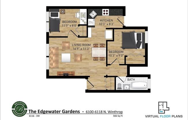 2 beds, 1 bath, 600 sqft, $2,300, Unit 6116-3W