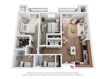 2 beds, 2 baths, 1,036 sqft, $1,495