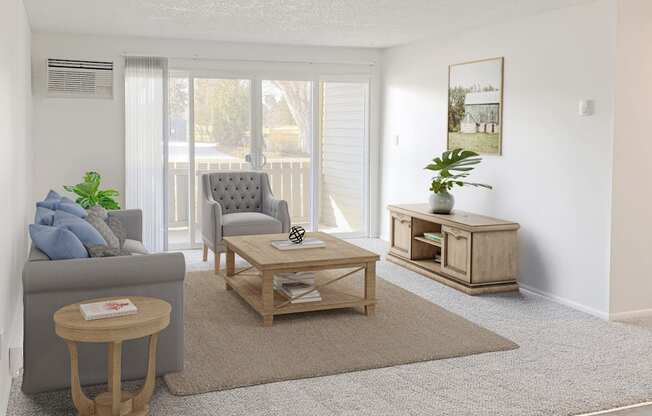 a living room with a couch and a coffee table