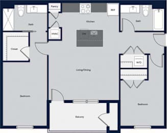 2 beds, 2 baths, 1,086 sqft, $2,325