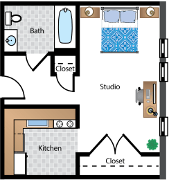 Studio, 1 bath, 418 sqft, $1,699