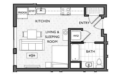 Studio, 1 bath, 468 sqft, $1,525