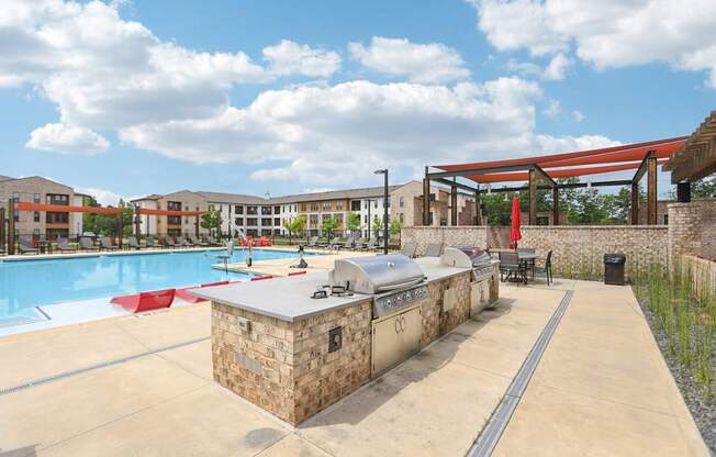 The pool area with grills