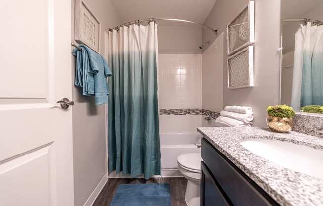 Bathroom at Ashton Brook Apartments with tub, toilet, and vanity