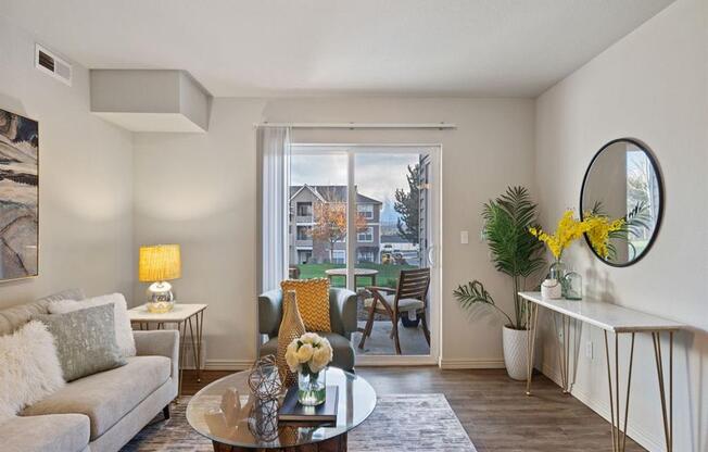 The Crossings at Chapel Hill Living Room with Private Patio