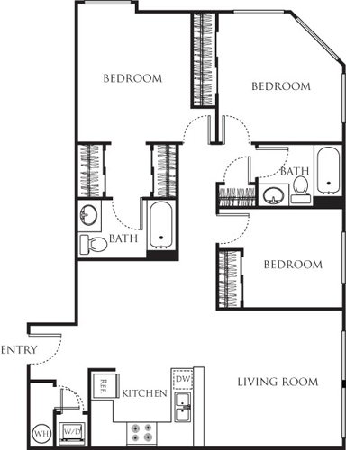 3 beds, 2 baths, 1,110 sqft, $3,560, Unit 205