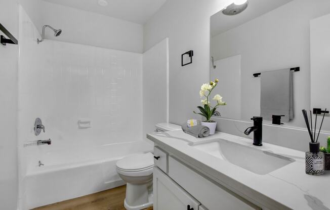 a bathroom with a sink toilet and bathtub