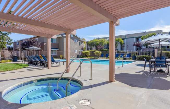 our apartments have a resort style pool with a hot tub