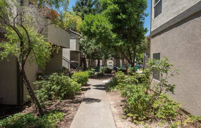 Stanford Heights building exterior walking path