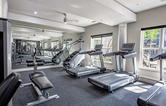 the gym is equipped with treadmills and other exercise equipment